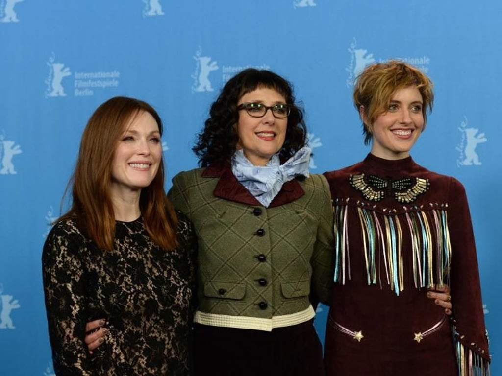 Schauspielerin Julianne Moore, Regisseurin Rebecca Miller und Schauspielerin Greta Gerwig in Berlin. Foto: Ralf Hirschberger