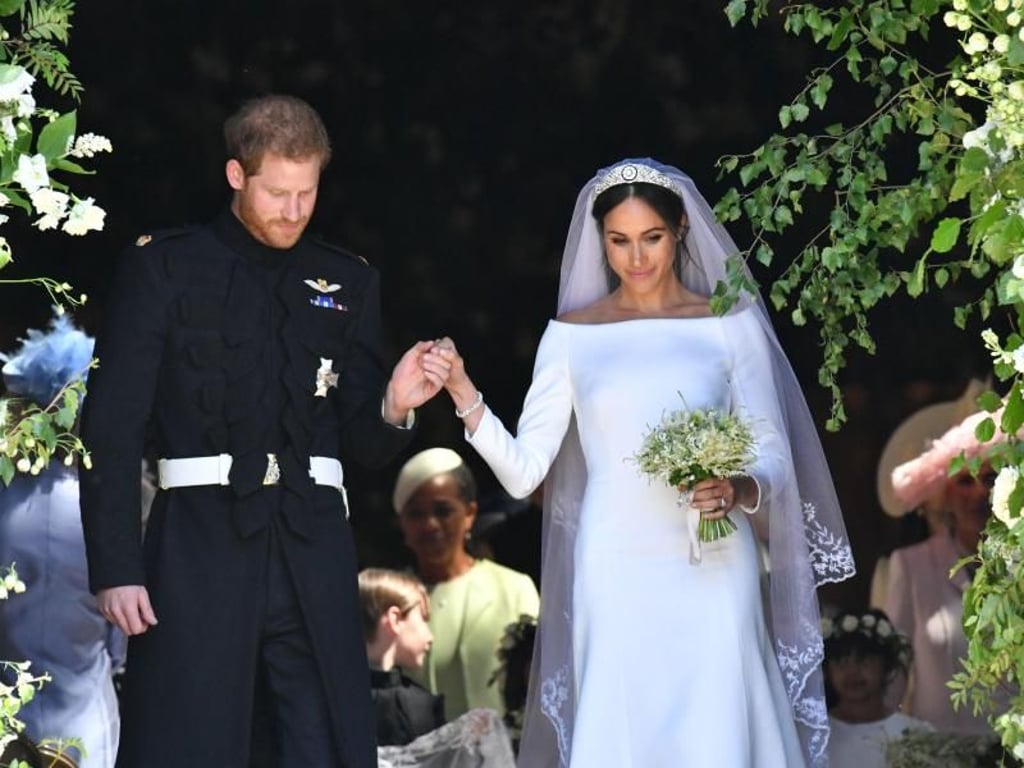 Nach der Trauung verlassen Harry und Meghan die St.-Georgs-Kapelle. Foto: Ben Birchall/PA Wire