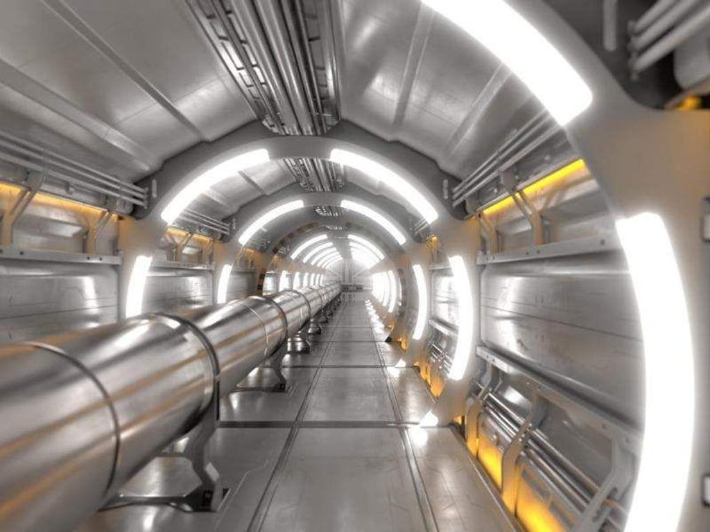 Eine künstlerische Darstellung zeigt die Röhre der neuen Anlage, die in einem 100 Kilometer langen ringförmigen Tunnel teils unter dem Genfer See verlaufen soll. Foto: Cern