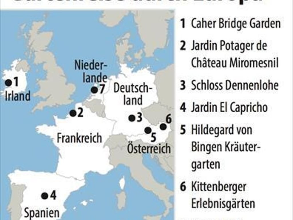 Reisen zu grünen Oasen: Eine Suche nach den kuriosesten Gärten Europas führt von Irland bis nach Spanien. Foto: dpa-infografik