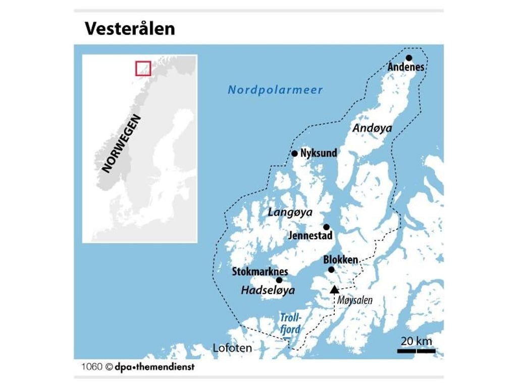 Die Inselgruppe Vester?len liegt im hohen Norden Norwegens nördlich der Lofoten - ein Paradies für Wanderer und Naturfreunde. Foto: dpa-infografik
