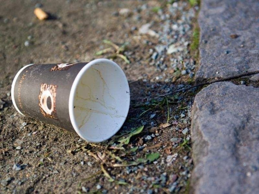 6,4 Milliarden Pappbecher werden pro Jahr in Deutschland mitsamt Plastikdeckel verbraucht - anschließend landen sie im Müll oder weggeworfen auf der Straße. Foto: Inga Kjer