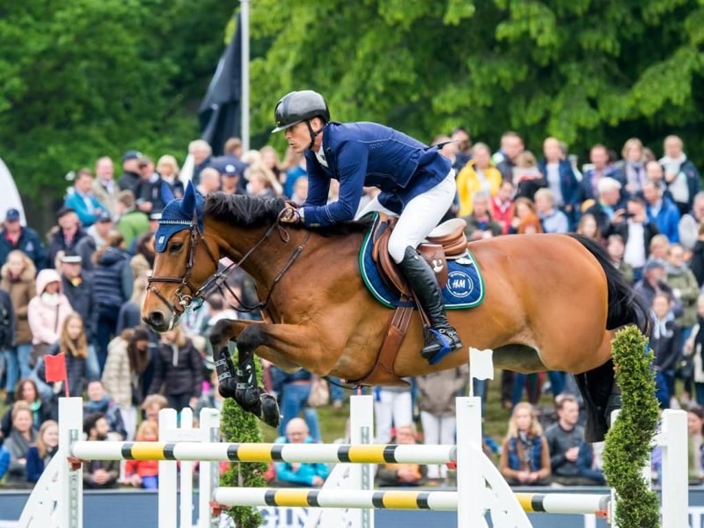 Peder Fredricson schaffte auf seinem Pferd All In in Hamburg den schnellsten fehlerfreien Ritt. Foto: Daniel Bockwoldt