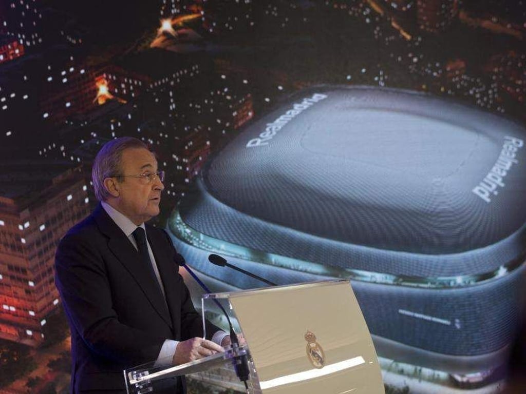 Real-Präsident Florentino Pérez präsentierte die Pläne für den Umbau des Madrider Estadio Santiago Bernabéu. Foto: Paul White/AP