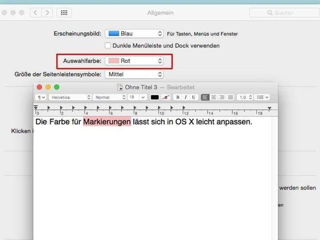Lieber Rot statt Blau? Sollen markierte Textstellen mit der Lieblingsfarbe hinterlegt werden, muss man in die Systemeinstellungen gehen. Foto: dpa-infocom