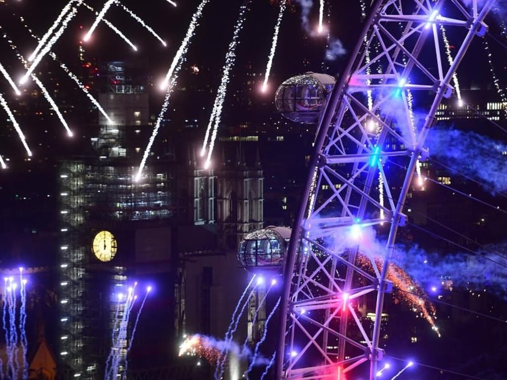 Feuerwerk am Riesenrad London Eye an der Themse. Foto: Victoria Jones/PA