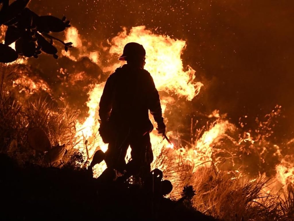 Ein Feuerwehrmann vor den Flammen in Santa Paula. Foto: Gene Blevins