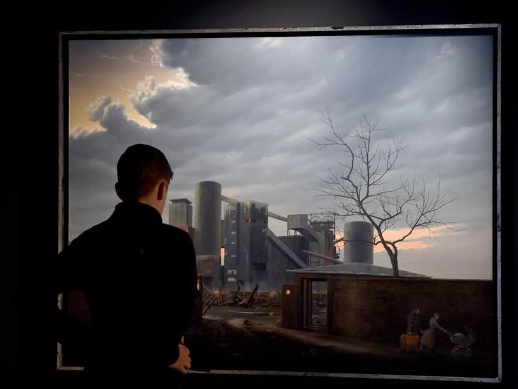 Das Gemälde Ruhrgebiet (1985) von Matthias Koeppel im Deutschen Bergbau-Museum Bochum. Foto: Caroline Seidel