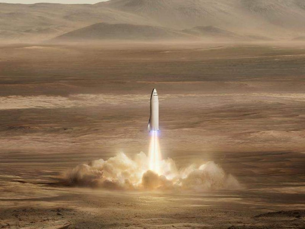 Die von SpaceX zur Verfügung gestellte Computergrafik zeigt, wie man sich eine Landung auf dem Mars vorstellt. Foto: SpaceX/Press Association Images