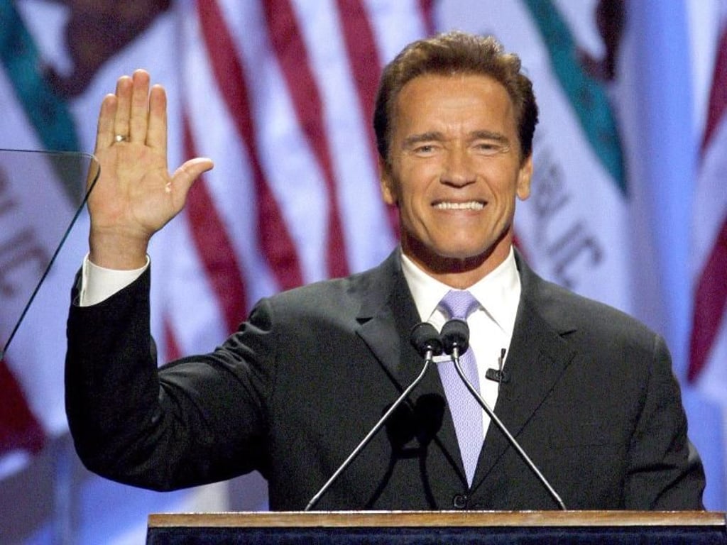 Arnold Schwarzenegger, Gouverneur von Kalifornien, bei einer Rede zum Antritt seiner zweiten Amtsperiode 2007. Foto: Paul Buck