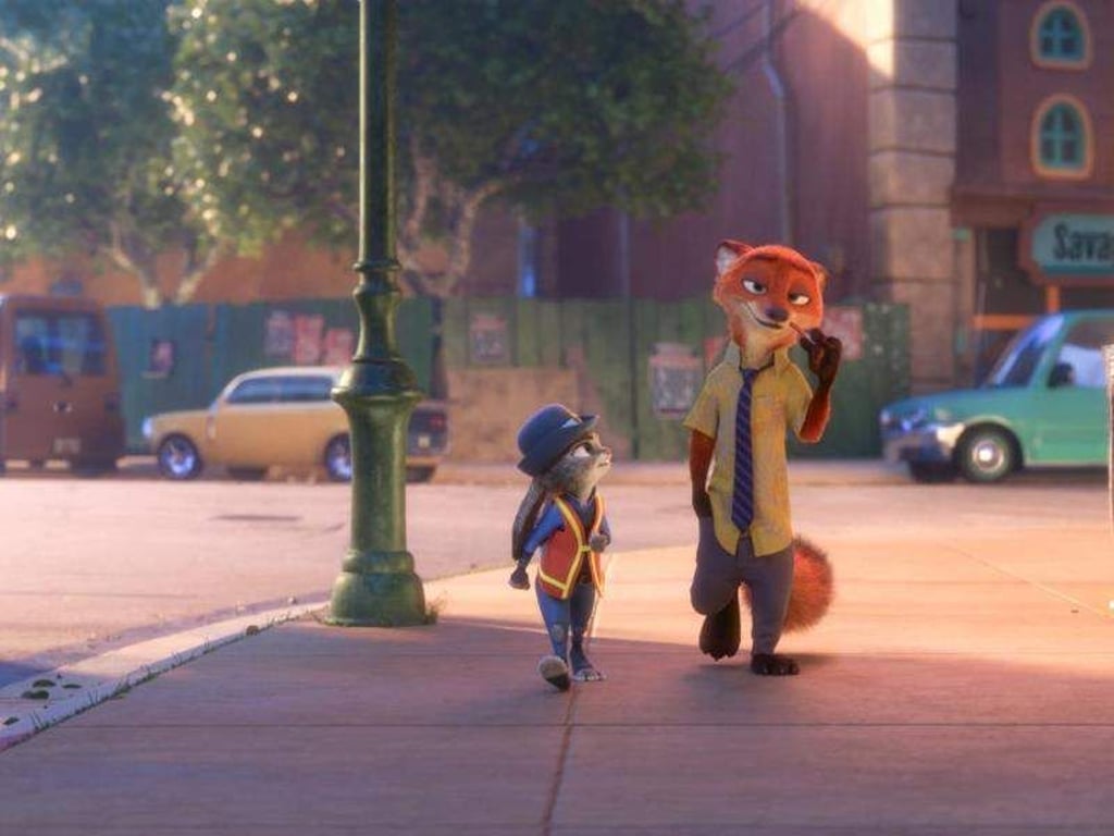 Fuchs Nick Wilde und Häsin Judy Hopps in einer Szene des Films «Zoomania». Foto: Walt Disney Studios