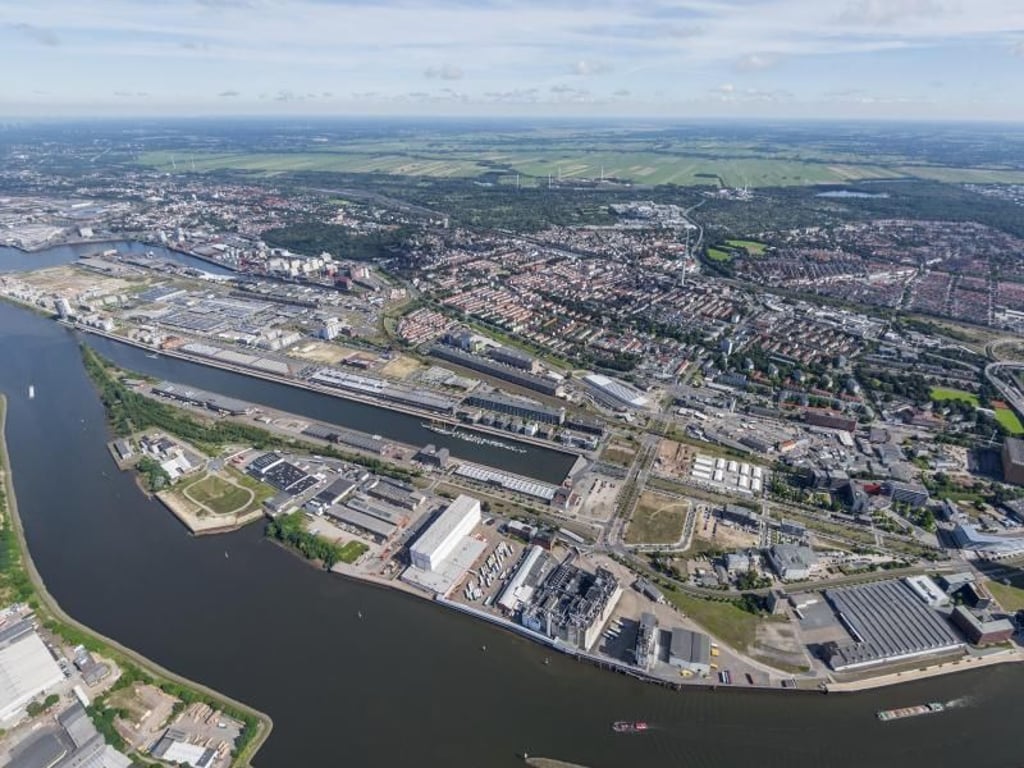 Die Bremer Überseestadt - hier aus der Luft - ist eines der größten Städtebauprojekte Europas. Foto: Studio B/WFB