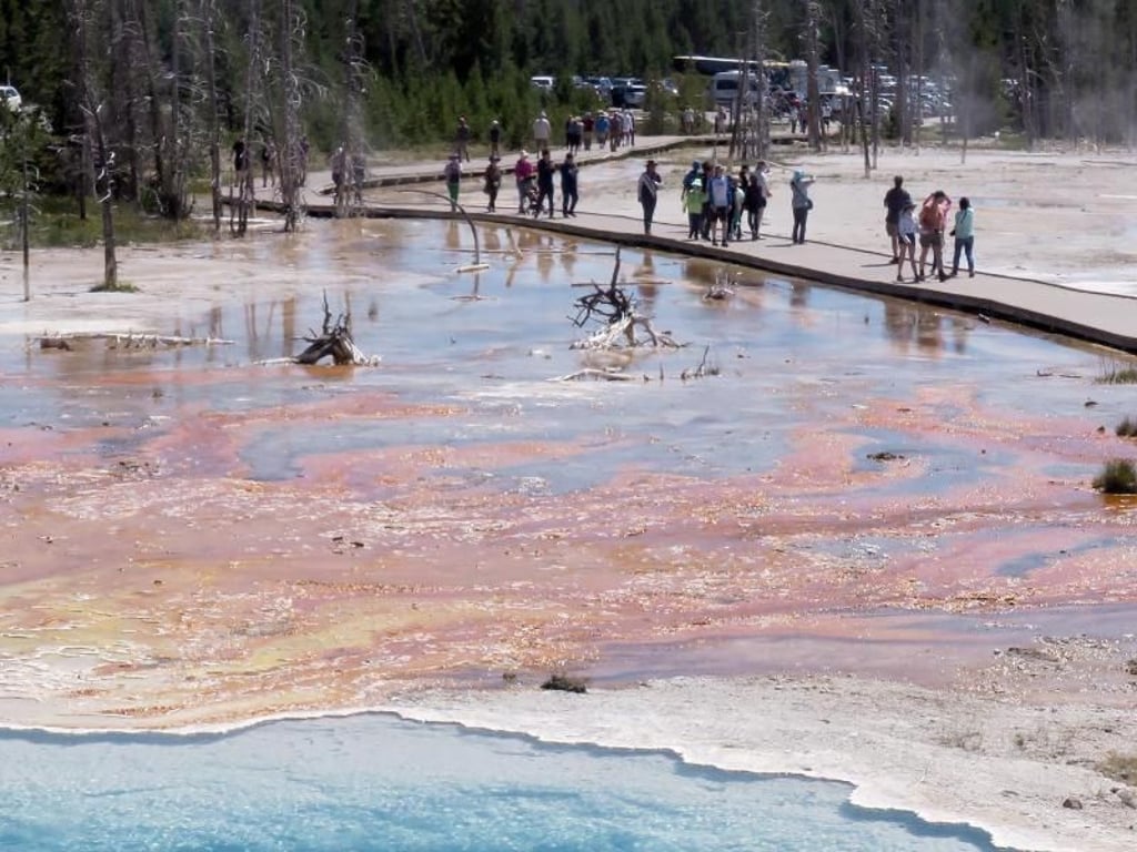 Sieht einladend aus, ist aber extrem heiß: Die Yellowstones Quellen - hier im Lower Geyser Basin. Foto: Christian Röwekamp