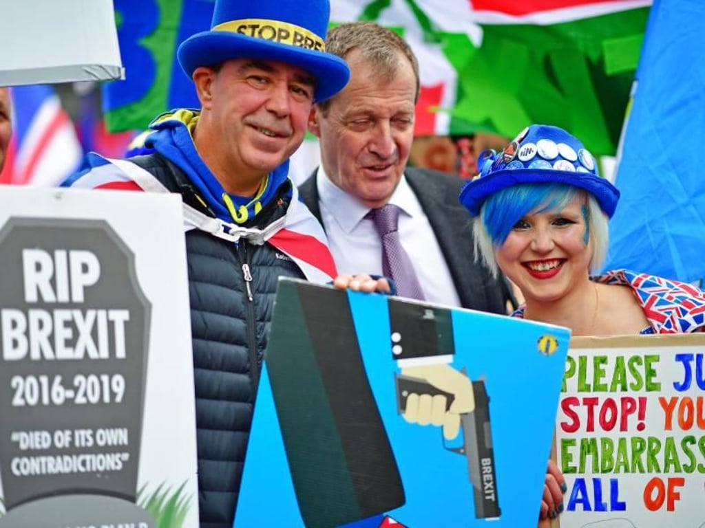 Protest gegen den Brexit vor dem britischen Parlament in London. Foto: Rebecca Brown/PA Wire