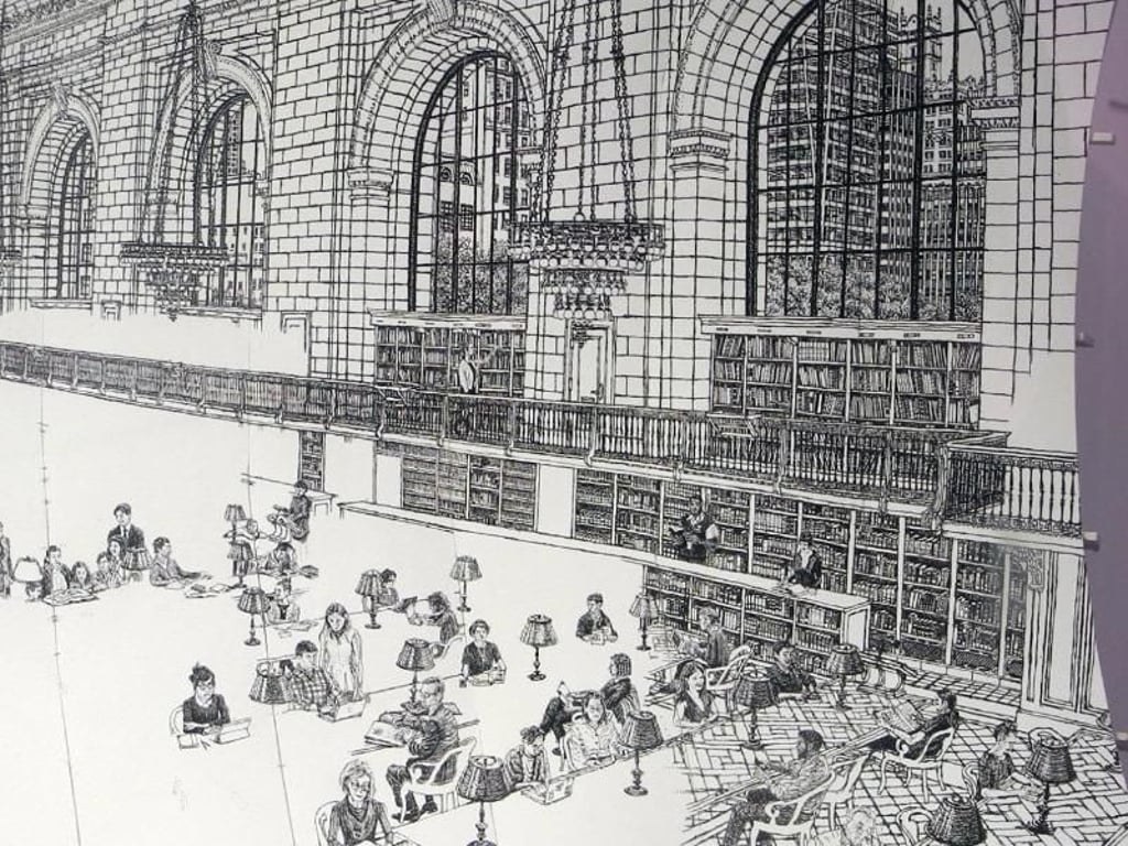 Die unfertige Zeichnung vom Lesesaal der Public Library ist auf der Kunstmesse Armory Show zu sehen. Foto: Johannes Schmitt-Tegge
