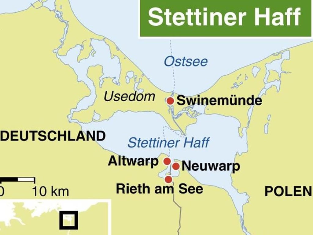Das Stettiner Haff ist durch die Inseln Usedom und Wollin von der Ostsee getrennt. Foto: dpa-infografik