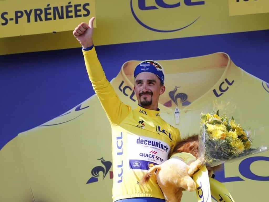 Trägt weiter das Gelbe Trikot: Julian Alaphilippe. Foto: Christophe Ena/AP