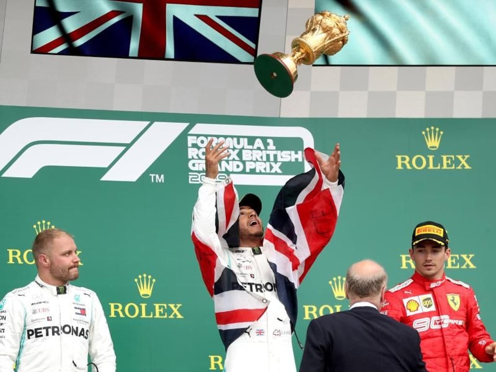 Valtteri Bottas (l-r), Lewis Hamilton und Charles Leclerc. Foto: David Davies/PA Wire