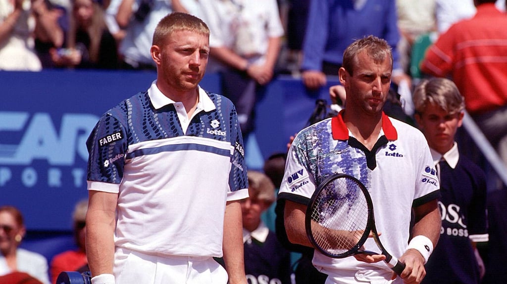 Boris Becker (l.) und Thomas Muster vor dem Finale in Monaco 1995.