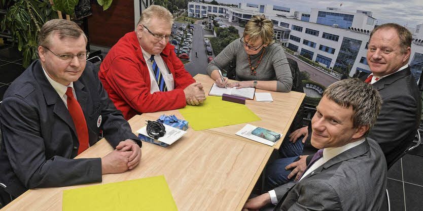 Vorstand und Geschäftsführung im MZ-Gespräch: Mario Novak, Dieter-Klaus Möller, Andreas Dorn, Marcel Koch (von links)