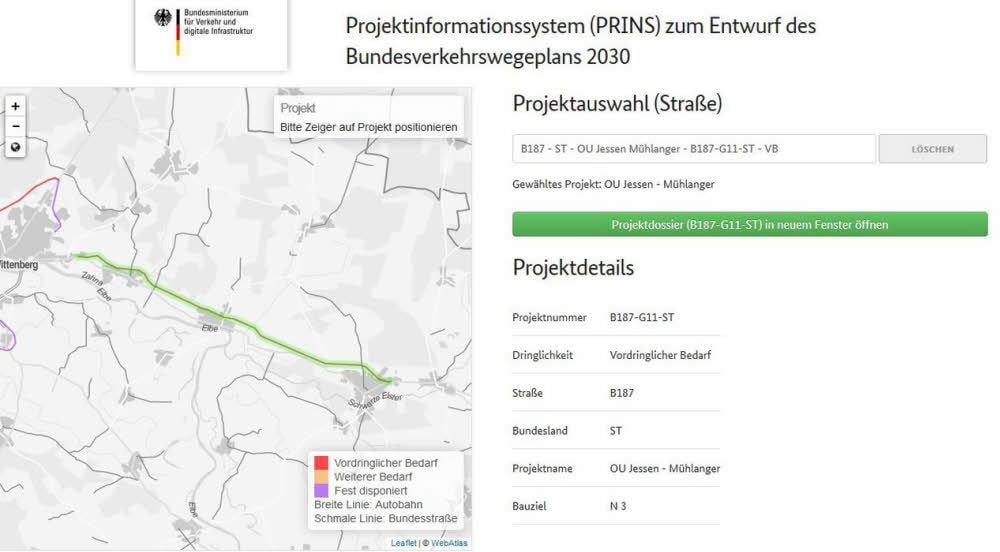 Über dieses Fenster gelangt man im Internet auf Details zu einem konkreten Projekt.