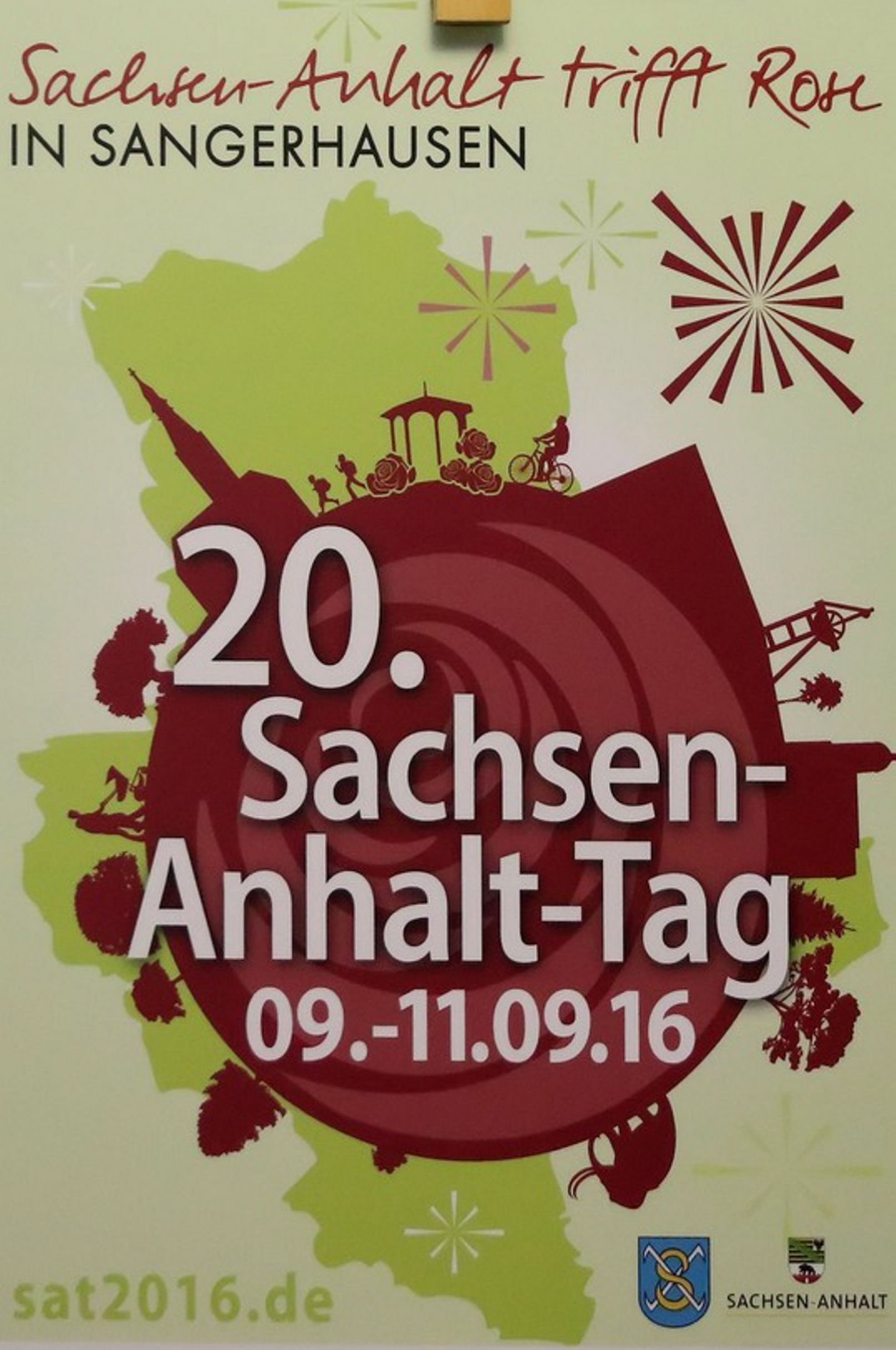 Mit diesem Plakat wird für den 20. Sachsen-Anhalt-Tag in Sangerhausen geworben.