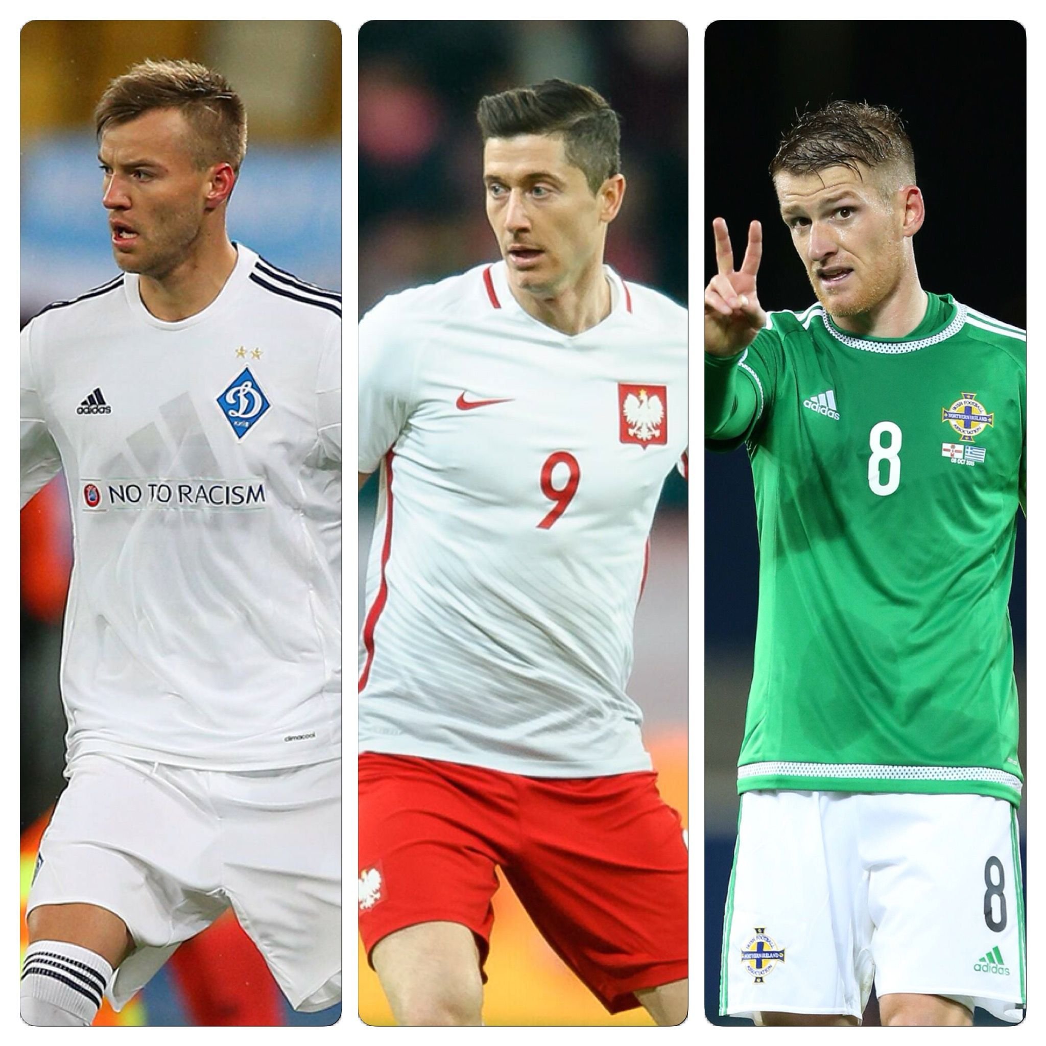 Andriy Yarmolenko, Robert Lewandowski und Steven Davis (v. l.)