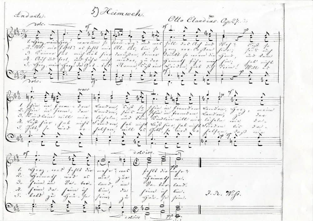 Auszug aus der Komposition „Heimweh“ von Otto Carl Claudius.