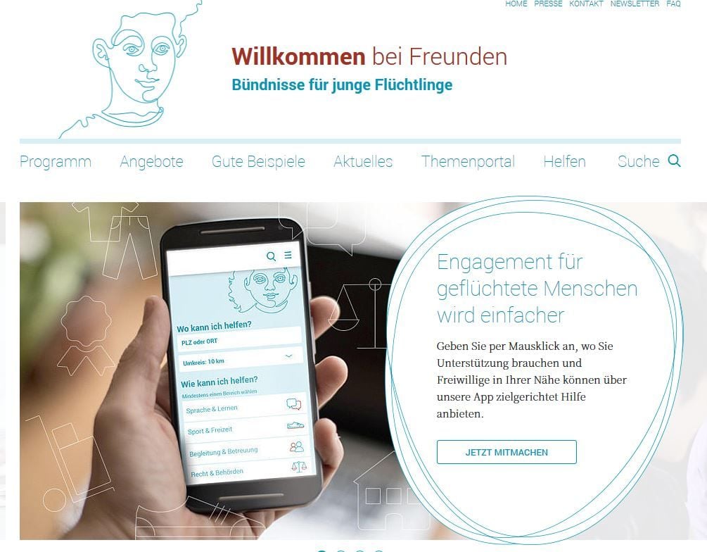 So wird der Nutzer auf der Seite "Willkommen bei Freunden" begrüßt.