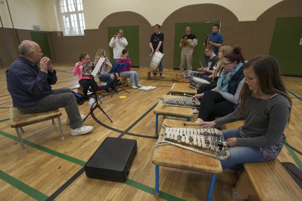 Die Spielleute der TSG GutsMuths Quedlinburg proben immer dienstags in der Turnhalle der Bansi-Schule.