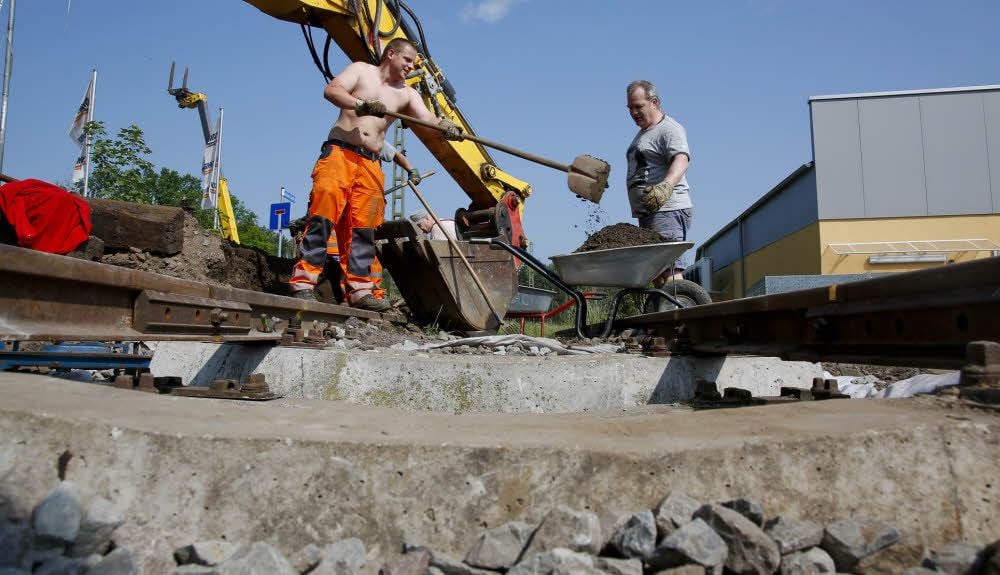 Anpacken für ein ehrgeiziges Ziel: Bodo Hanke (l.) und Christian Kehr arbeiten bei einem Einsatz in Dölau am Bahndamm