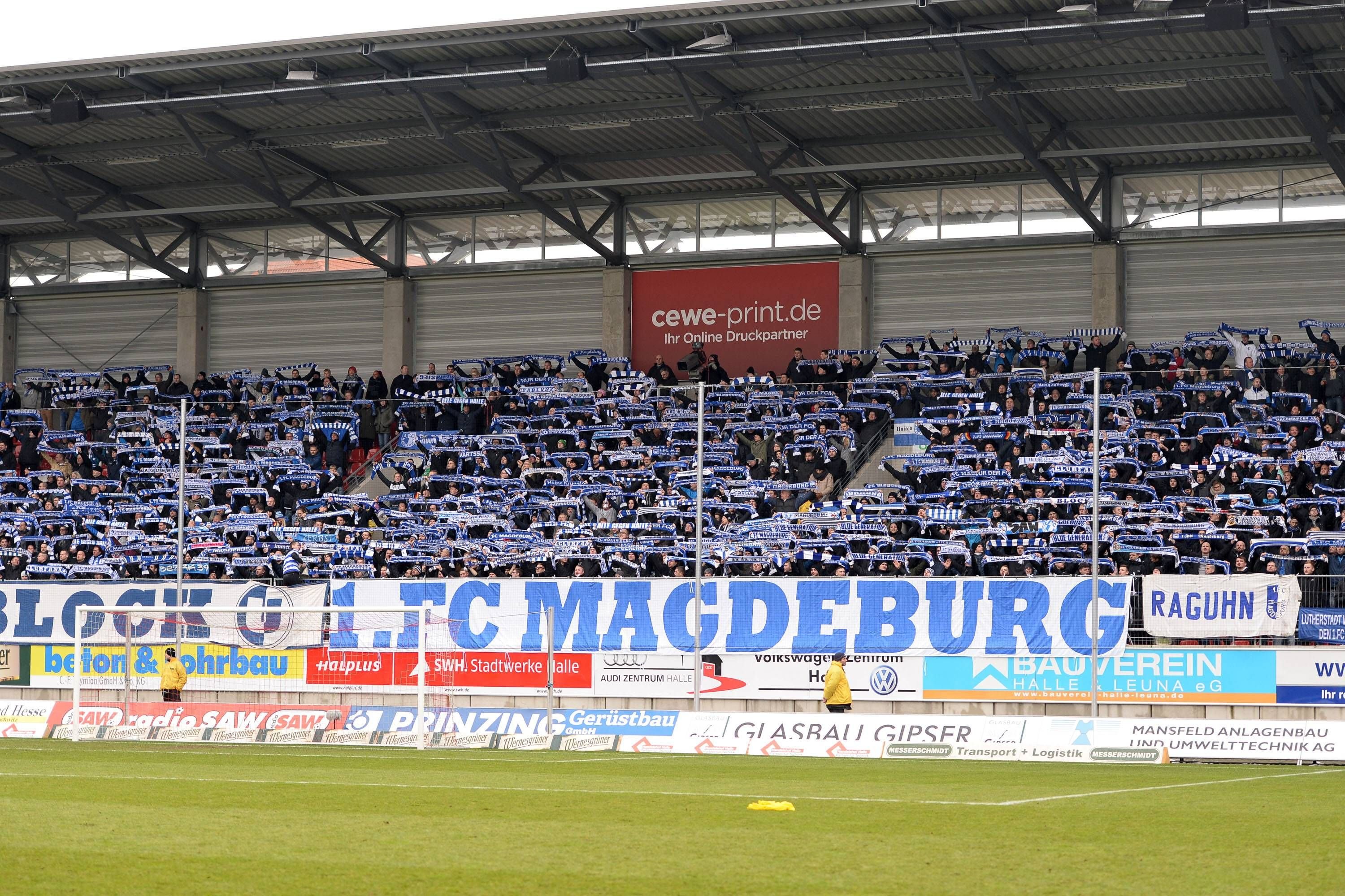 Beim vergangenen Derby in Halle besetzten die FCM-Fans die Hintertortribüne.