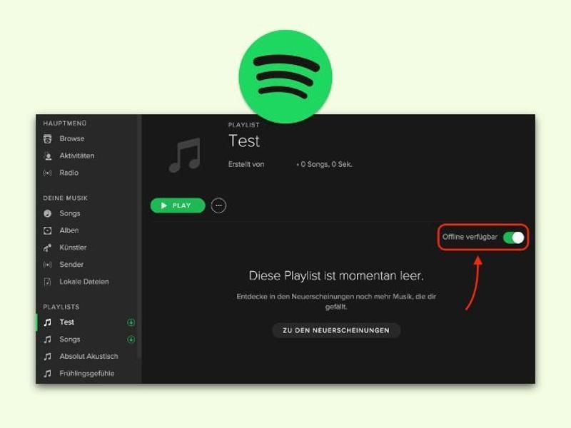 Bei Spotify können Nutzer einstellen, dass sich die Musik einer Playlist auch offline abspielen lässt. Foto: dpa-infocom