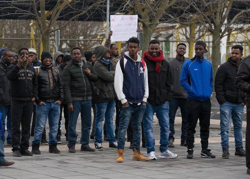 Die Demonstranten verstehen sich als politisch Verfolgte in ihrem Heimatland.