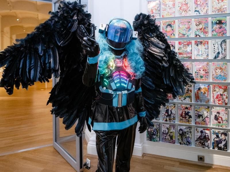 Cosplayer Rudolf Arnold in dem Kostüm der virtuellen Schlagersängerin Miku Hatsune. Foto: Markus Scholz