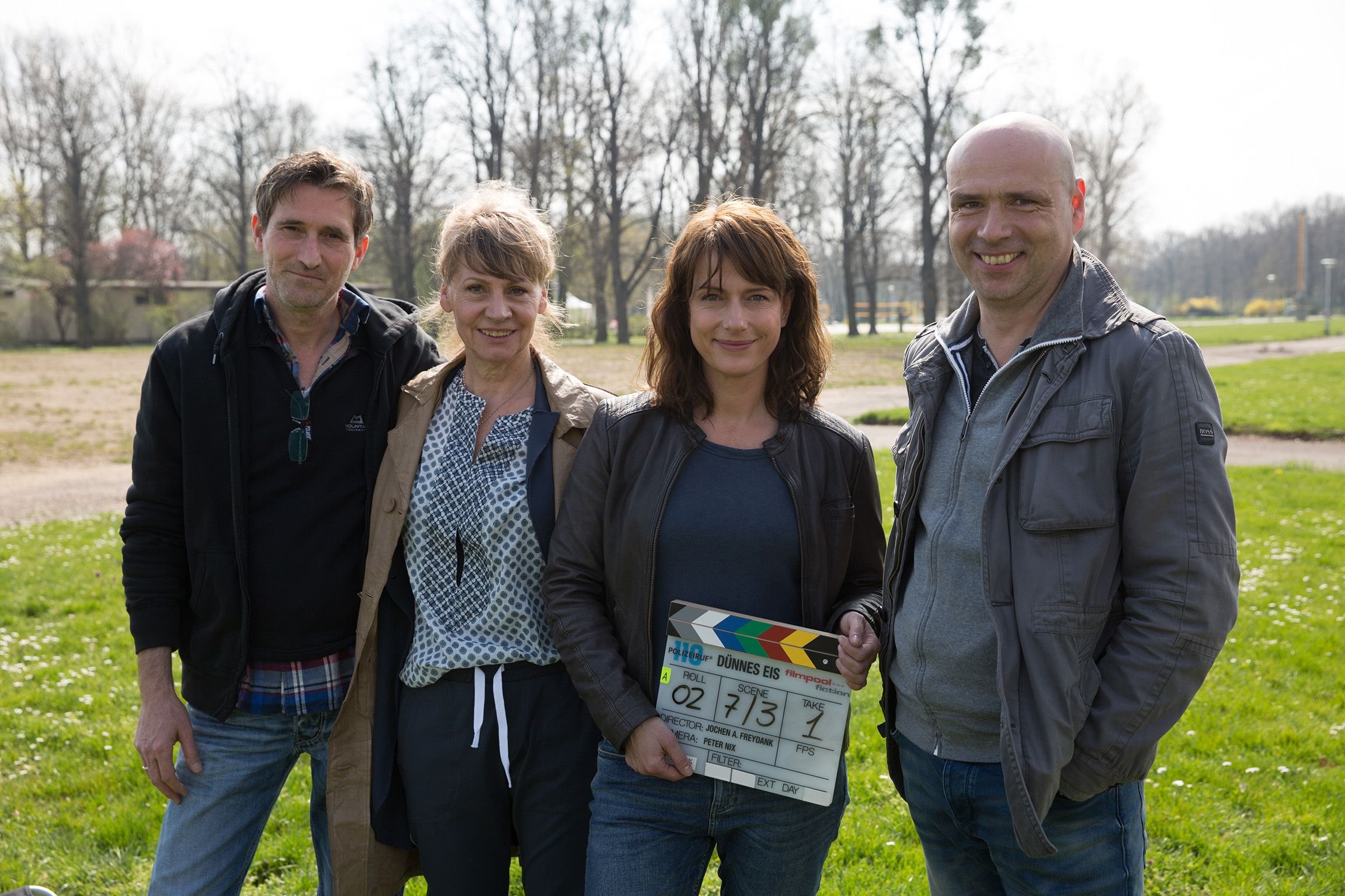 Kameramann Peter Nix, Iris Kiefer (Produzentin Filmpool Fiction GmbH), Claudia Michelsen (Rolle Doreen Brasch) und Regisseur Jochen Alexander Freydank (v.l.)