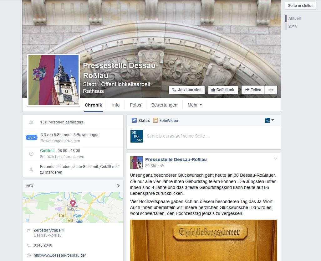 Die neue Facebook-Seite der Stadt-Pressestelle.