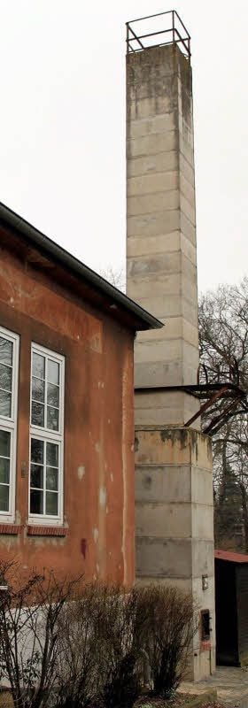 Lange Zeit ungenutzt: Der Schornstein an der Nordseite der „Jahn-Turnhalle“.