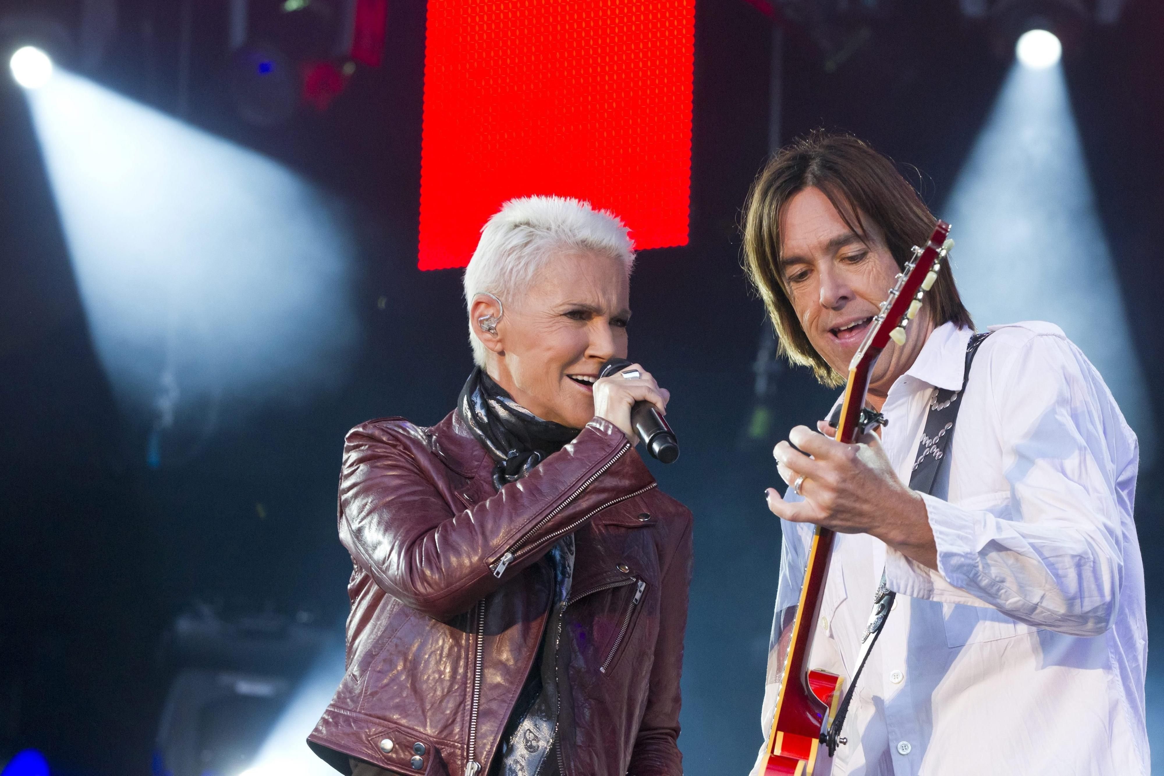 Das schwedische Pop-Duo Roxette, Marie Fredriksson (l.) und Per Gessle, bei einem Auftritt in Zürich.