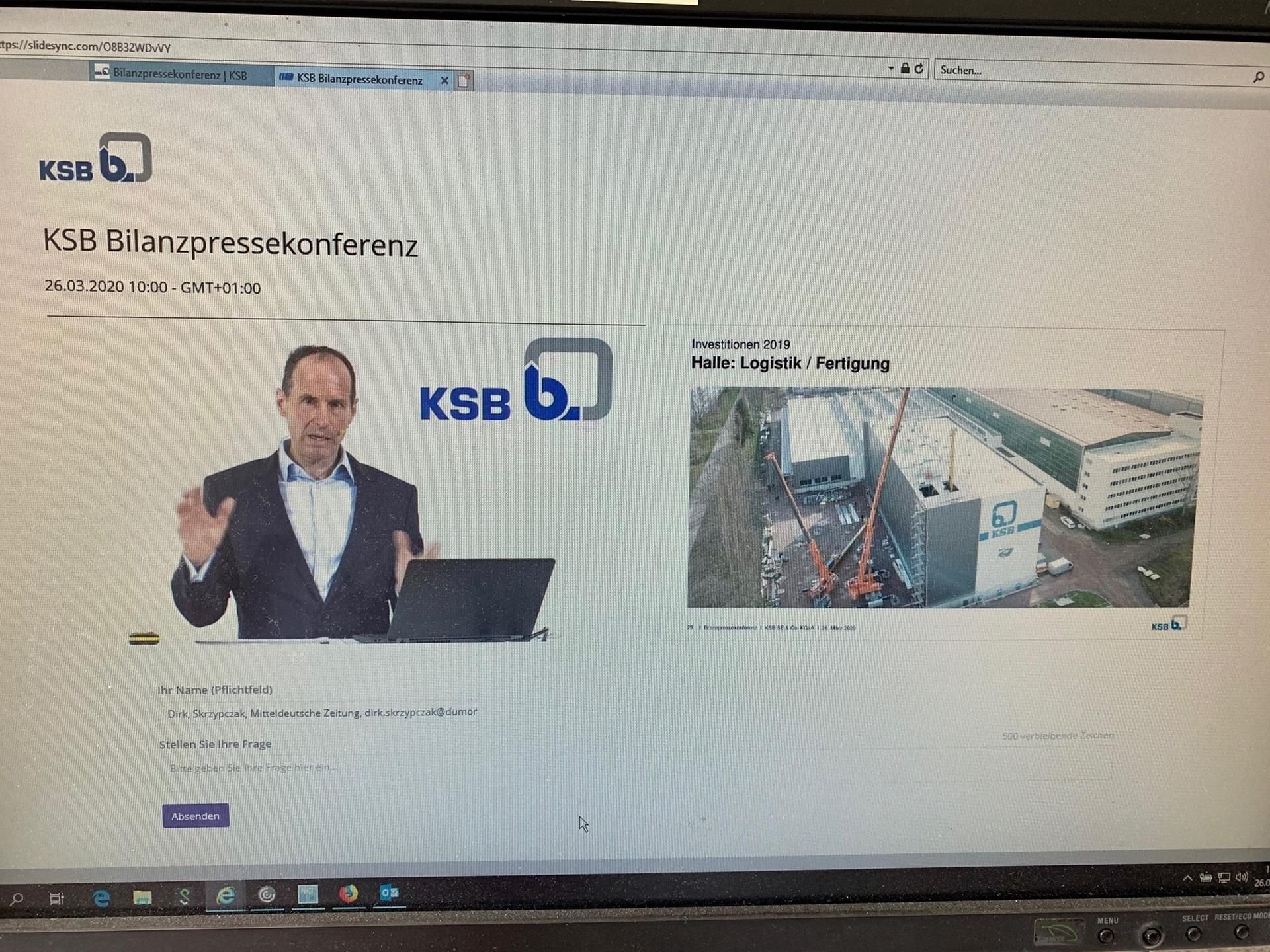 KSB-Chef Stephan Timmermann stellte die Unternehmenszahlen am Donnerstag auf einer Video-Pressekonferenz vor.