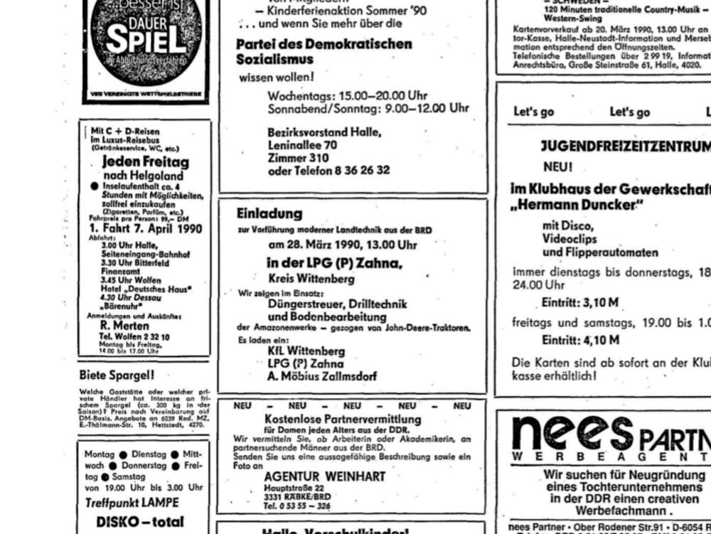 Die Anzeige am 27. März 1990 in der MZ