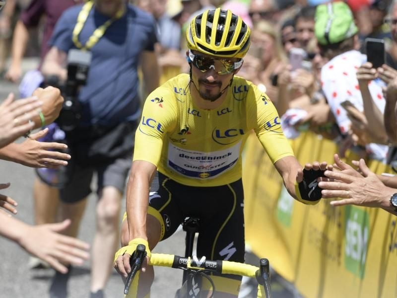 Mann in Gelb und Liebling der Fans: Julian Alaphilippe. Foto: Yorick Jansens/BELGA