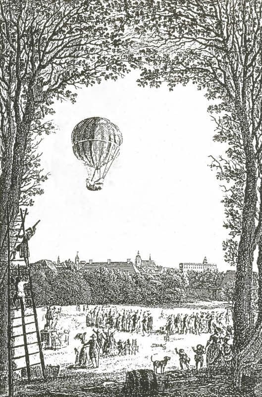 Kupferstich vom Ballonaufstieg am 26. Juli 1818.
