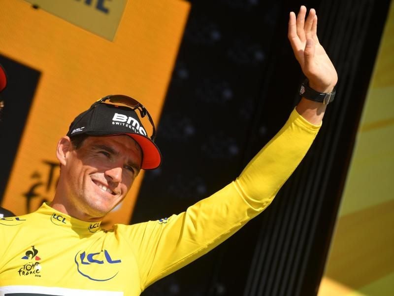 Greg Van Avermaet vom Team BMC Racing geht auch heute mit dem Gelben Trikot des Gesamtführenden an den Start. Foto: D. Stockmann/BELGA