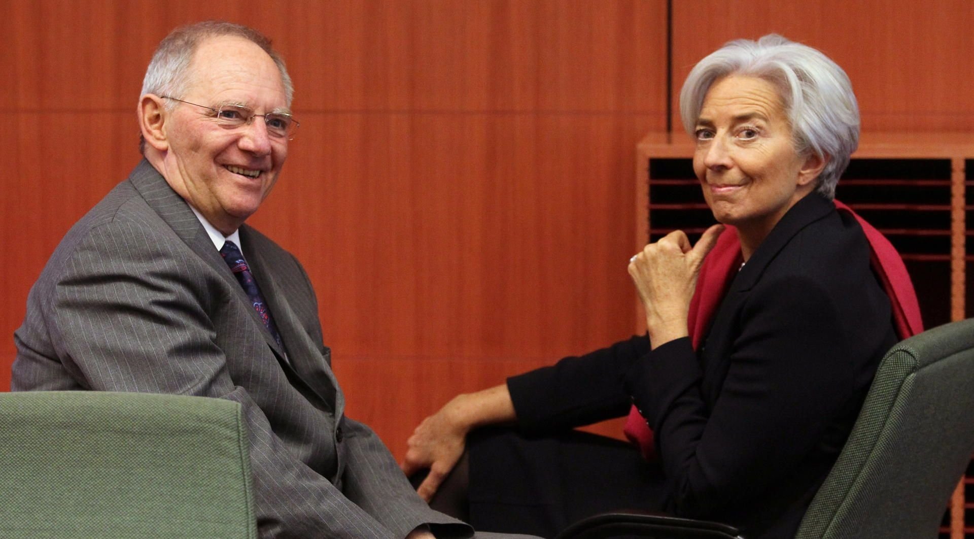 Der scheidende Finanzminister Deutschlands Wolfgang Schäuble und IWF-Direktorin Christine Lagarde