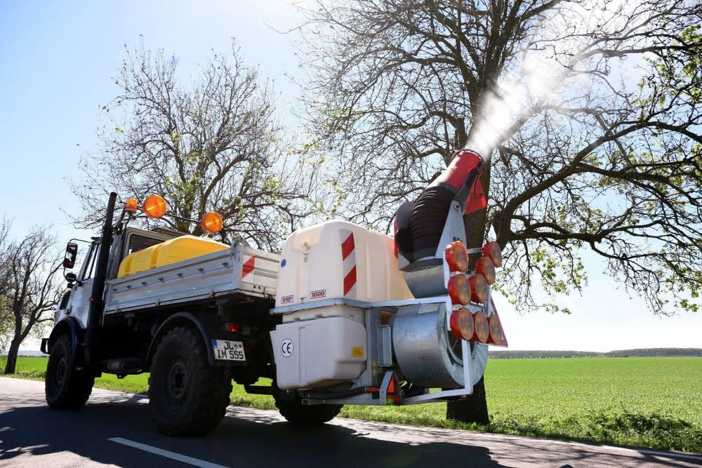 Mit einem Sprühfahrzeug war die Firma Enviro Pest Control angerückt, um die Bäume zu behandeln.