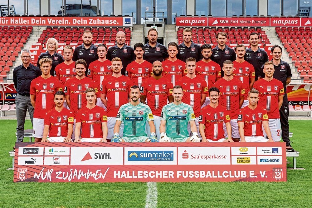 Das momentane Team des Halleschen FC für die kommende Drittliga-Saison 2020/2021.