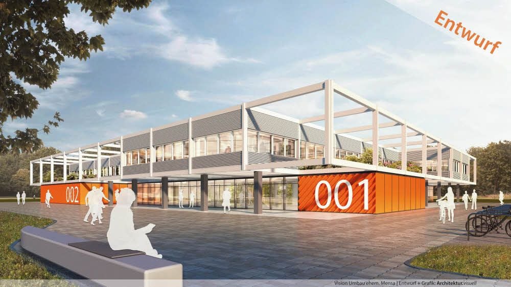 So könnte der „IT-City-Hub“ genannte Technologiestandort an der alten Mensa in Merseburg aussehen.