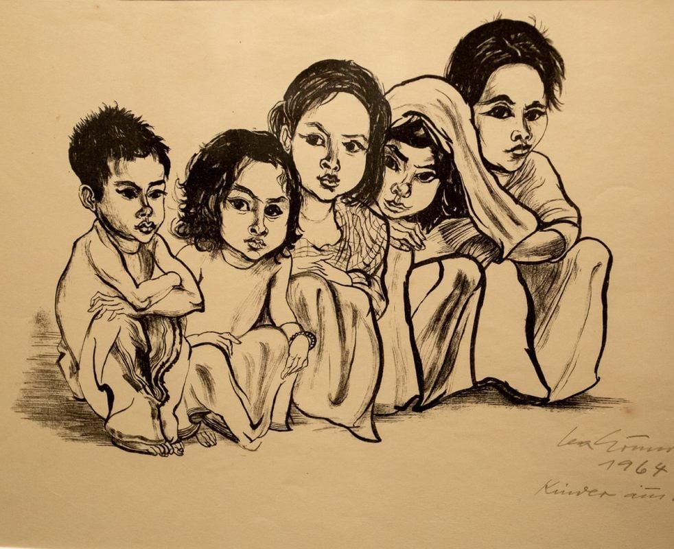 „Kinder in Kambodscha“ von Lea Grundig: Eine andere Arbeit dieser Künstlerin bildete einst den Grundstock für Gerd Grubers Sammlung. Vertreten ist Grundig jetzt auch in der Ausstellung „Kunst nach 1945“ in Wittenberg.