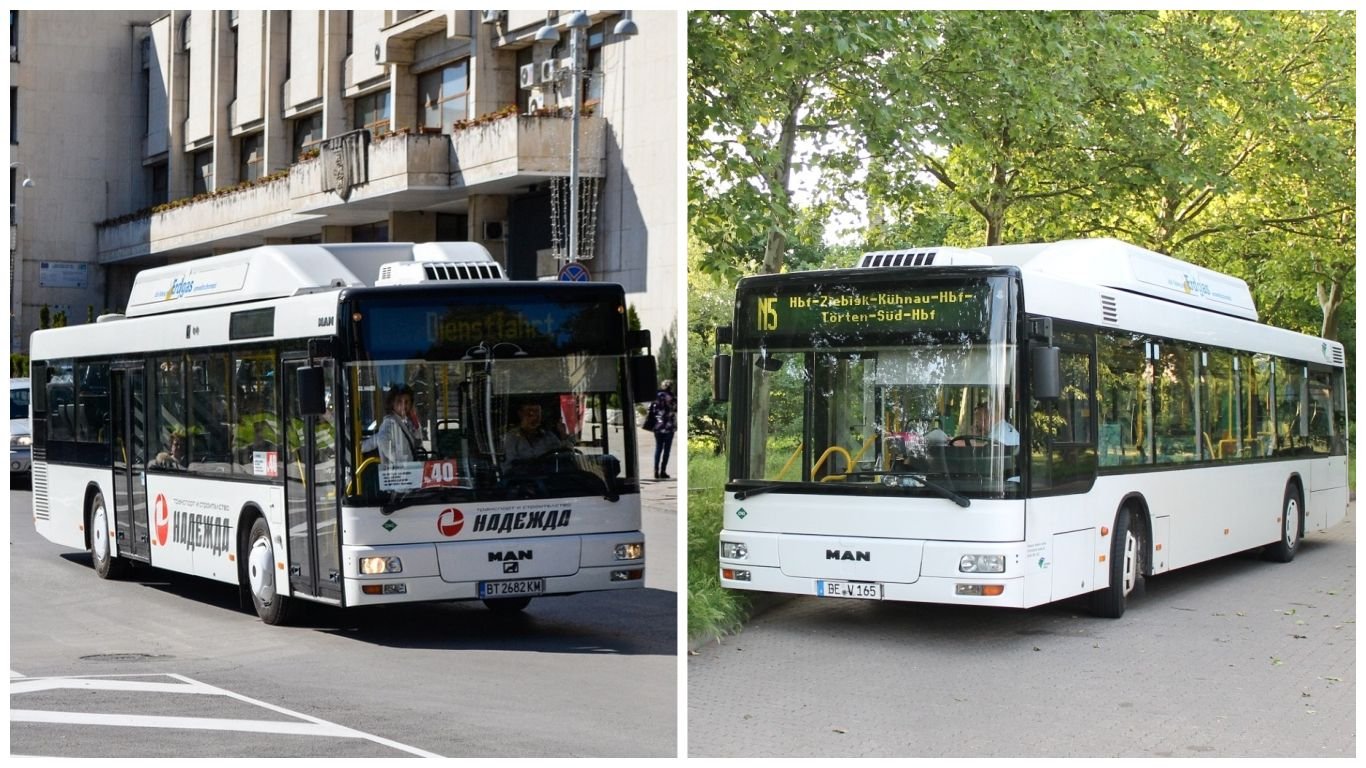 Neu hergerichtet und neu verblecht (links) - der alte DVG-Bus 189 (rechts).